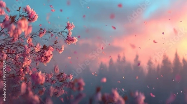 Obraz Gentle Gradient of Dawn Sky with Airborne Pollen Particles Capturing the Essence of Tranquility and Natural Beauty