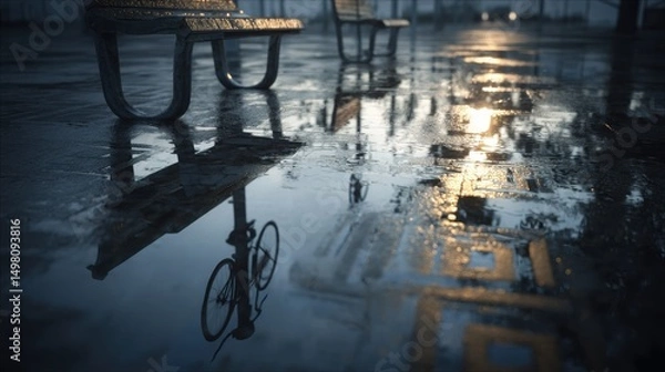 Obraz Stunning Geometric Reflections in Still Rainwater Puddle Creating a Visual Harmony with Nature and Urban Elements