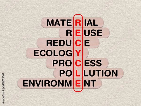 Fototapeta concept word recycle, crossword written on wooden stick, business recycle concept with copy space