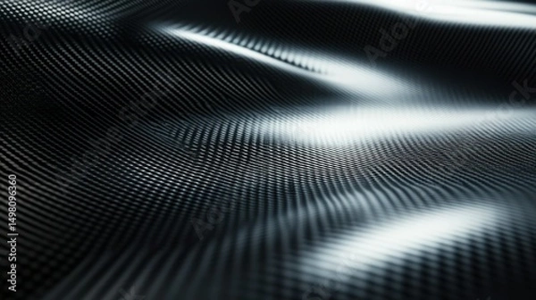 Obraz Wavy black carbon fiber pattern in dark moody lighting; industrial material.
