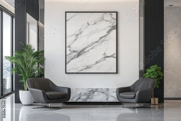 Fototapeta Modern lounge with marble art on white background