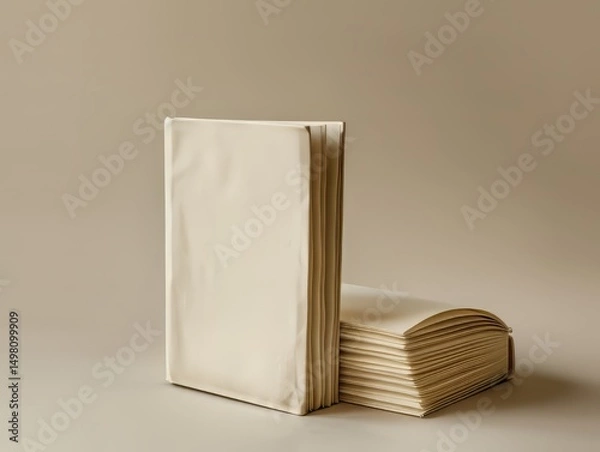 Fototapeta Closed beige books on neutral background