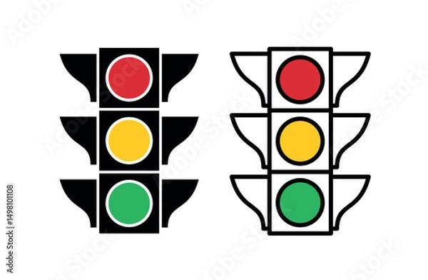 Fototapeta Traffic light icon. Symbol of road traffic, signal or driving rules. Attribute of intersection, transport or traffic regulation. Light road signal.