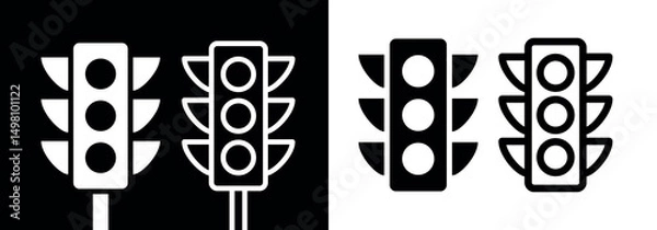 Fototapeta Traffic light icon. Symbol of road traffic, signal or driving rules. Attribute of intersection, transport or traffic regulation. Light road signal.