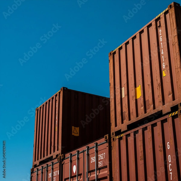 Obraz Stacked Shipping Containers Against Clear Blue Sky