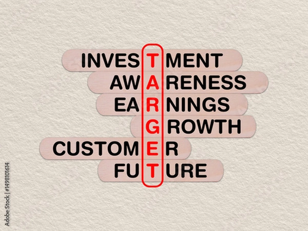 Fototapeta concept word target, crossword written on wooden stick, business target concept with copy space