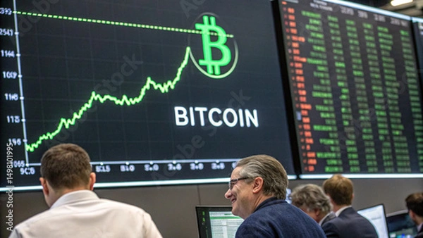 Fototapeta Bitcoin bullish chart, cryptocurrency financial market, AI generated