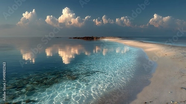 Obraz Surreal Beautiful Sandbar Uniting Secluded Archipelagos with Soft Bokeh Vibrancy and Luminous Tranquil Reflections