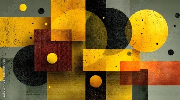 Obraz Elegant Abstract Geometric Composition in Soft Yellow with Repetitive Seamless Patterns and a Textured Background Evoking Balanced Harmony