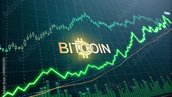 Fototapeta cryptocurrency, bitcoin green charts indicating increase, AI generated