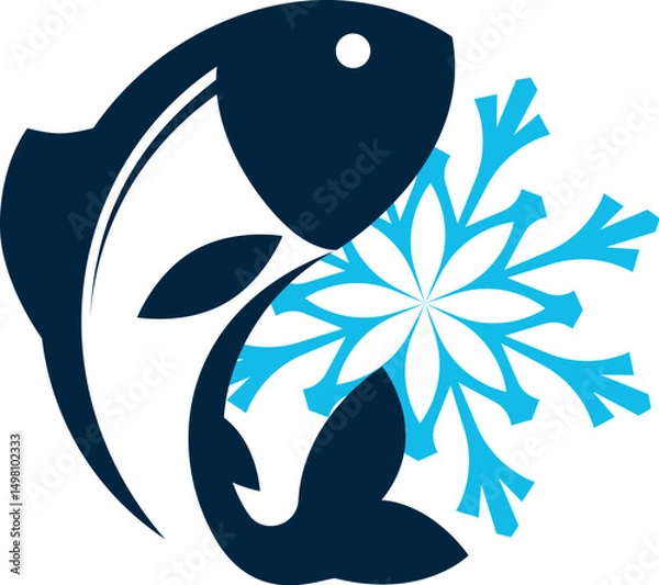 Obraz Snowflake and fish, sign fresh frozen fish