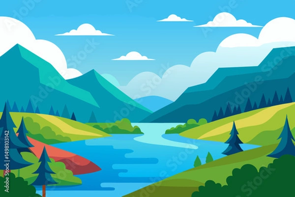 Fototapeta landscape with mountains and lake