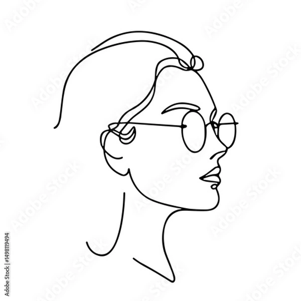 Obraz Continuous line drawing of a woman wearing glasses in profile  