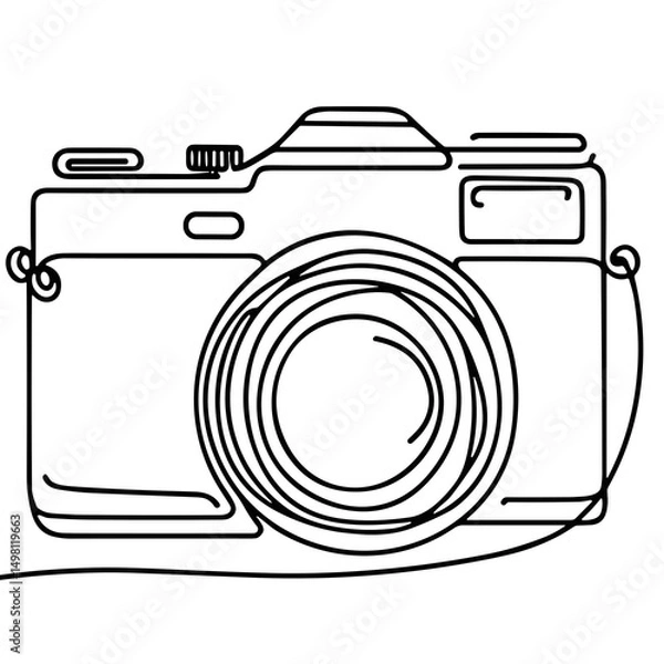 Obraz Continuous line drawing of a vintage camera in minimalist style  