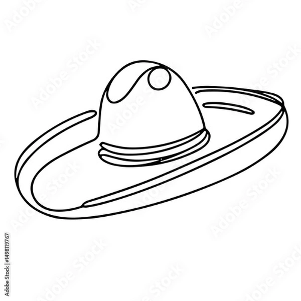 Obraz Simple line drawing of a traditional sombrero hat  