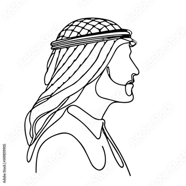 Obraz Continuous line drawing of a man wearing traditional headwear  