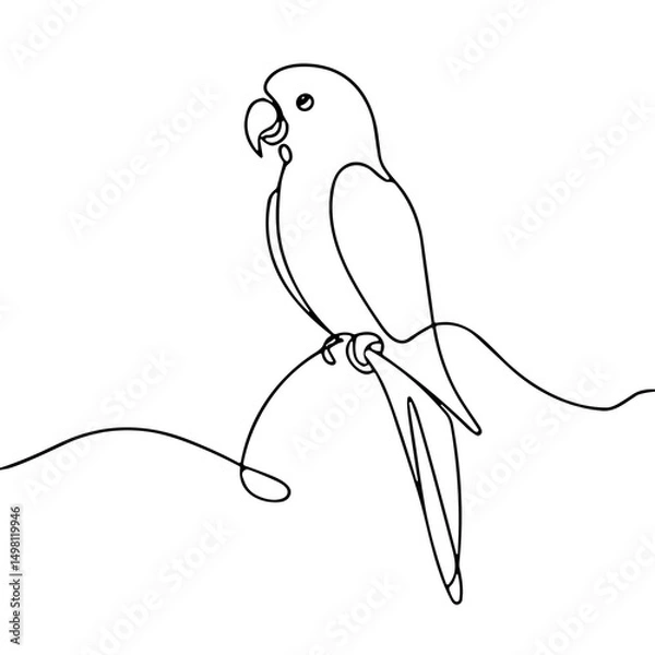 Obraz Minimalist line drawing of a parakeet sitting on a branch  