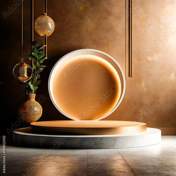 Fototapeta Elegant Gold and Marble Product Display Podium with Lighting