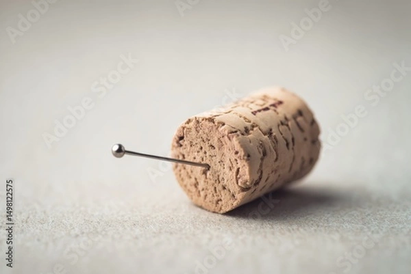 Fototapeta Cork and Needle on Neutral Background