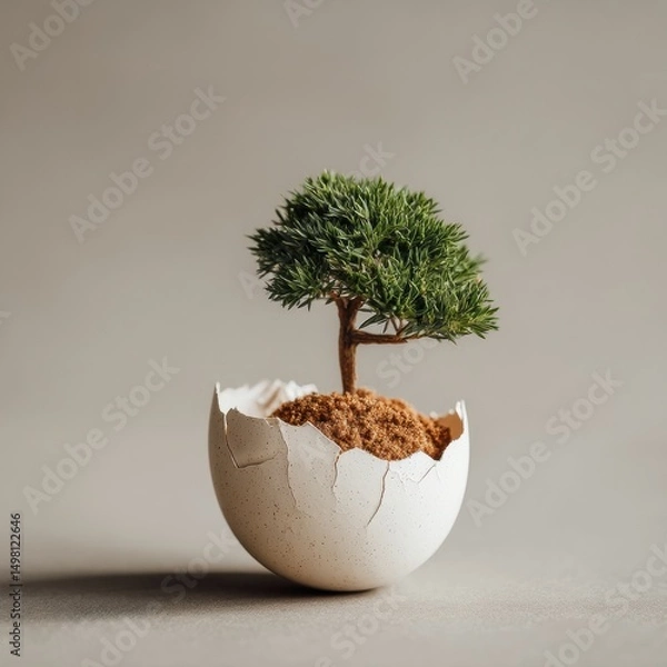 Fototapeta Cracked Eggshell with Miniature Tree