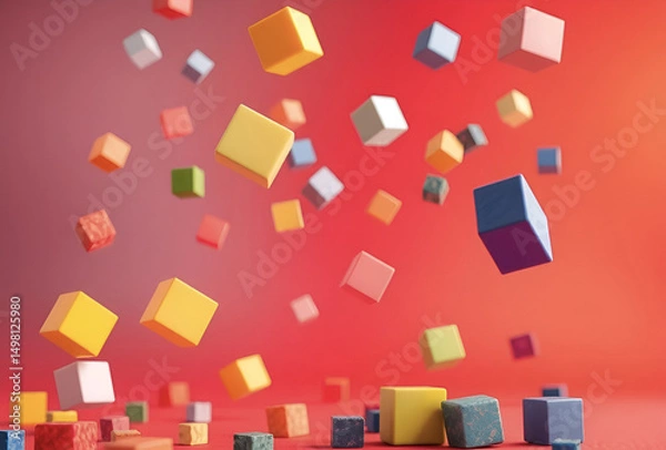 Fototapeta Vibrant seamless geometric pattern with colorful 3D cubes, perfect for abstract backdrops and web design, Generative AI