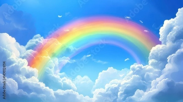 Obraz Pastel rainbow arcing through fluffy clouds