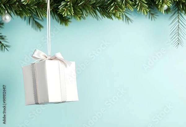 Fototapeta Wrapped christmas gift box with a ribbon and a blank gift tag perfect for any holiday celebration, Generative AI