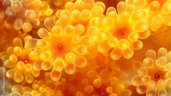 Obraz Close-up of bright yellow-orange coral polyps under water