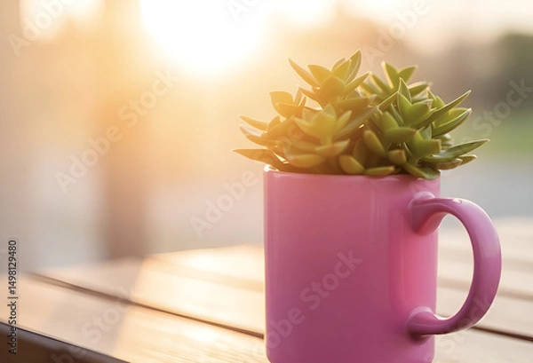 Fototapeta Tree planted in a coffee cup, Bonsai tree concept, Home Gardening concept, Generative AI