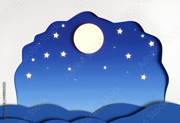 Fototapeta A beautiful winter night landscape illustration with moon and stars in the Christmas sky, Generative AI
