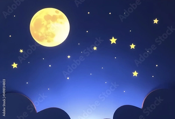 Fototapeta Dark night sky with moon and stars, a beautiful illustration of winter nature and space, Generative AI