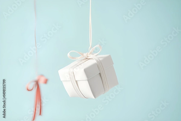 Fototapeta Wrapped christmas gift box with a ribbon and a blank gift tag perfect for any holiday celebration, Generative AI