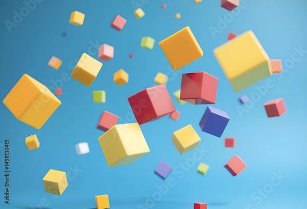 Obraz Vibrant seamless geometric pattern with colorful 3D cubes, perfect for abstract backdrops and web design, Generative AI