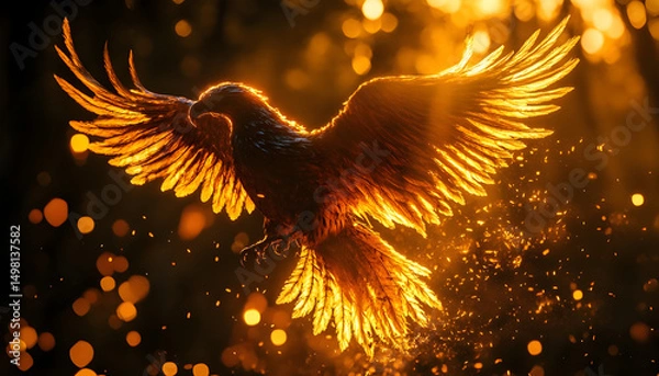 Fototapeta pheonix returning to ashes dramtic lighting set in wild nature