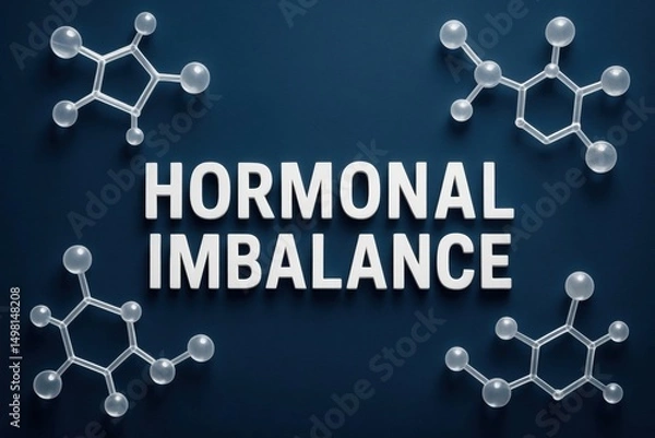 Fototapeta Conceptual representation of hormonal imbalance with molecular hormone structures on dark background highlighting endocrine health and biological regulation issues