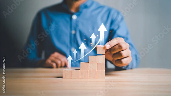 Fototapeta 2026 progress or development concept, Business growth, investment profit increase, arrow graph future growth plans, growing sales and revenue.
