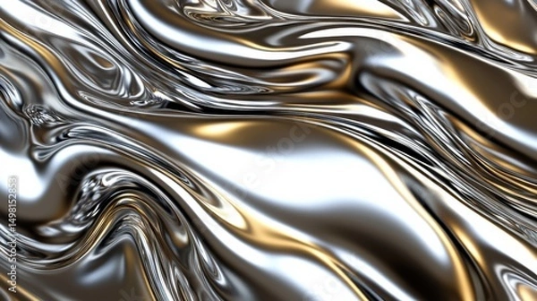 Fototapeta Smooth Metallic Texture with Flowing Silver and Gold Patterns