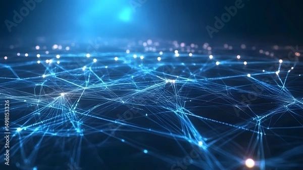 Fototapeta Digital Universe: A mesmerizing display of interconnected nodes and radiant lines, creating a visual representation of the digital landscape.
