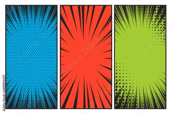 Fototapeta Comic cartoon book 3 panels, style pop art, frame retro cartoon