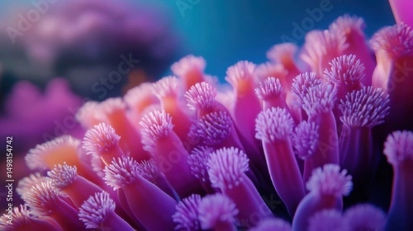 Fototapeta Vibrant Coral Reef Close-Up with Colorful Tentacles in Ocean Water