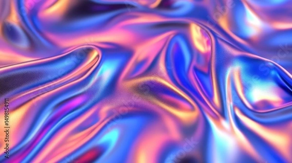 Fototapeta Vibrant Fluid Colors on Metallic Fabric Surface with Smooth Texture