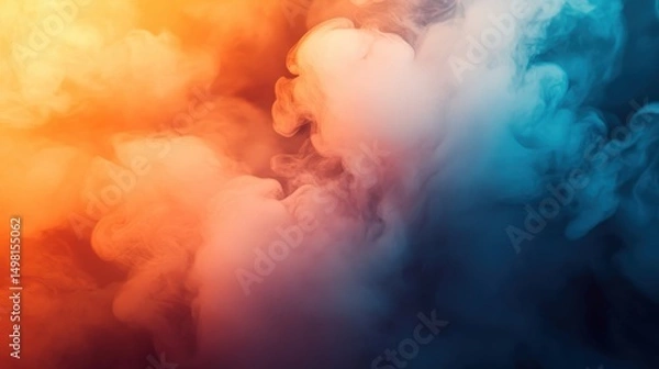 Fototapeta Vibrant Smoke Swirls in Orange and Blue Gradient Background