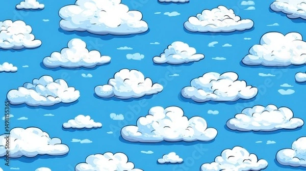 Fototapeta Whimsical Cloud Pattern with Bright Blue Sky Background