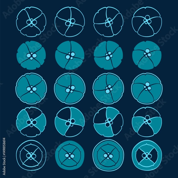 Obraz Set of abstract illustrations with jellyfish. Isolated vector objects on blue background.