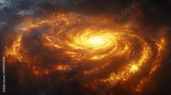Fototapeta Stunning and detailed image of a fiery spiral galaxy glowing brightly in the dark cosmos