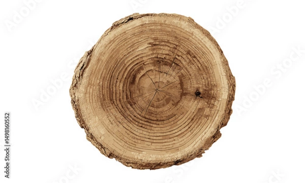 Fototapeta Vector illustration of tree stump, slice showing trunk rings, cross-section wood texture, natural pattern, forest tree cut, lumber detail, bark circle, transparent background.