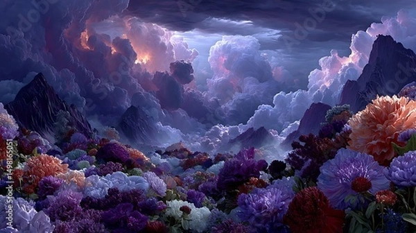 Fototapeta Dreamy forest path lined with flowers high resolution hd background