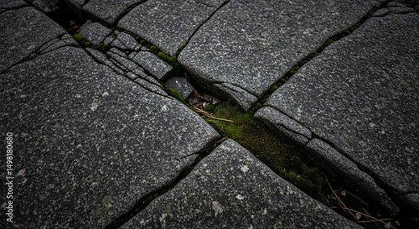Obraz Textured grey granite stones with vibrant green moss