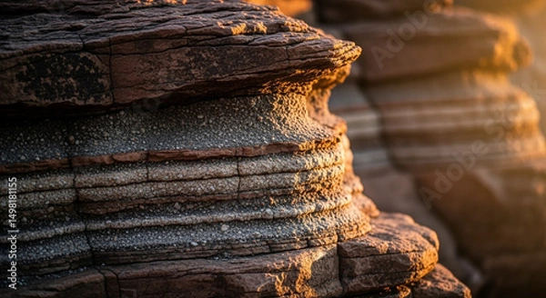Obraz Sunlit layered rock formation showcasing intricate natural geological patterns