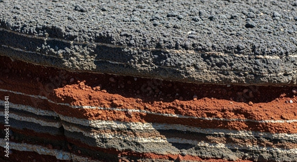 Obraz Close-up view of multi-colored volcanic rock layers displaying distinct geological strata and natural textures